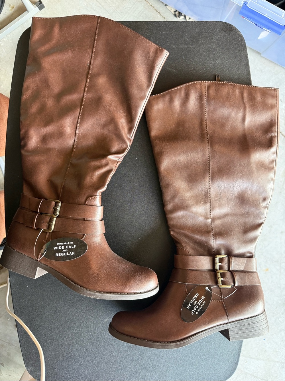 new Wide Calf Style & Co. Tall Brown Riding Boots with Double Buckles